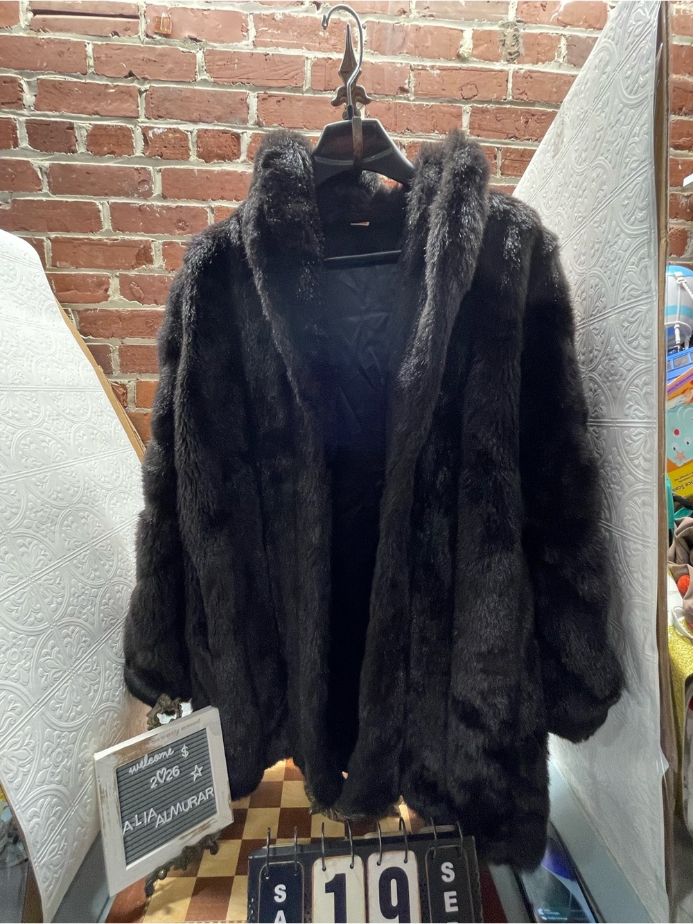 Vtg Black Faux Fur